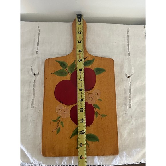 Vintage Wood Wall Hanging Cutting Board with Hand painted Apple design flowers - Picture 5 of 9